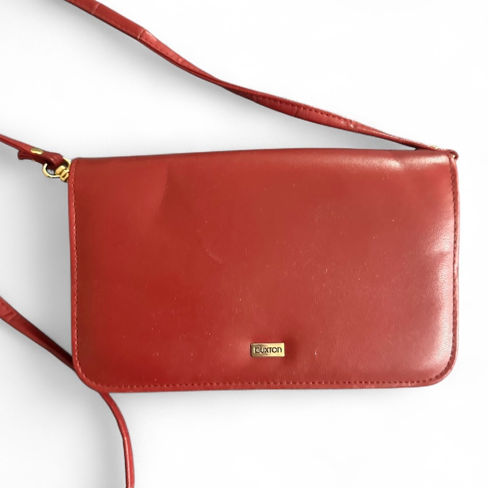Buxton Red Leather Crossbody Bag/Wallet